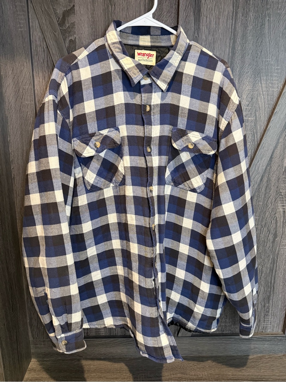 Wrangler Navy Blue & White Plaid Button-Up Flannel Shacket